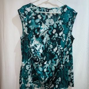 Ann Klein asymmetrical blouse Sz XL Sleeveless watercolor print v neck